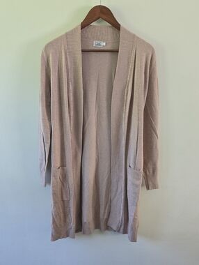Cielo Ribbed Open Front Duster Cardigan Beige Small